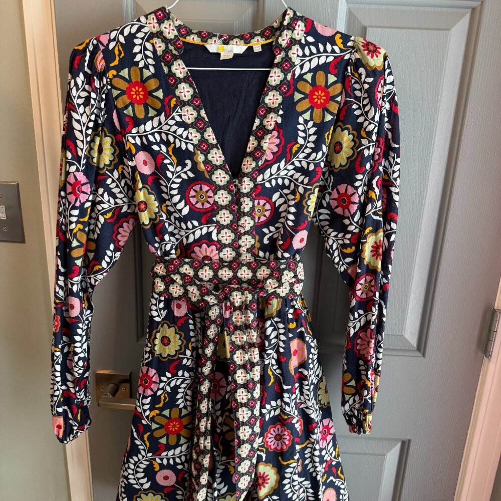 Boden cotton dress - knee length with tie belt - Size 6